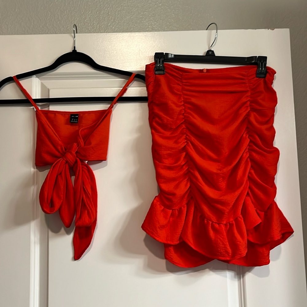 Two piece halter and skirt.